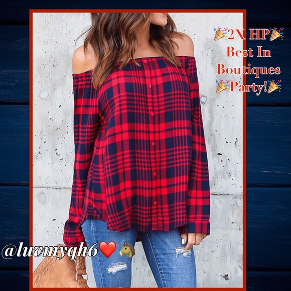 Off the Shoulder Plaid Top🎉2X HP 11/3🎉 - Picture 1 of 3